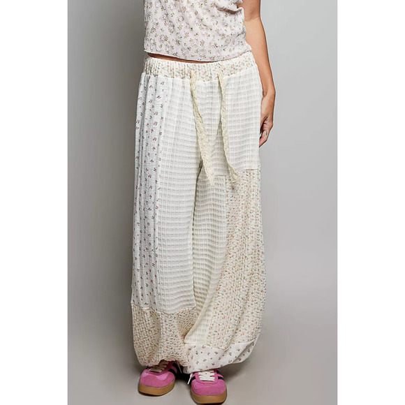 POL Pants - POL Patchwork Mixed Knit Wide Leg Pants